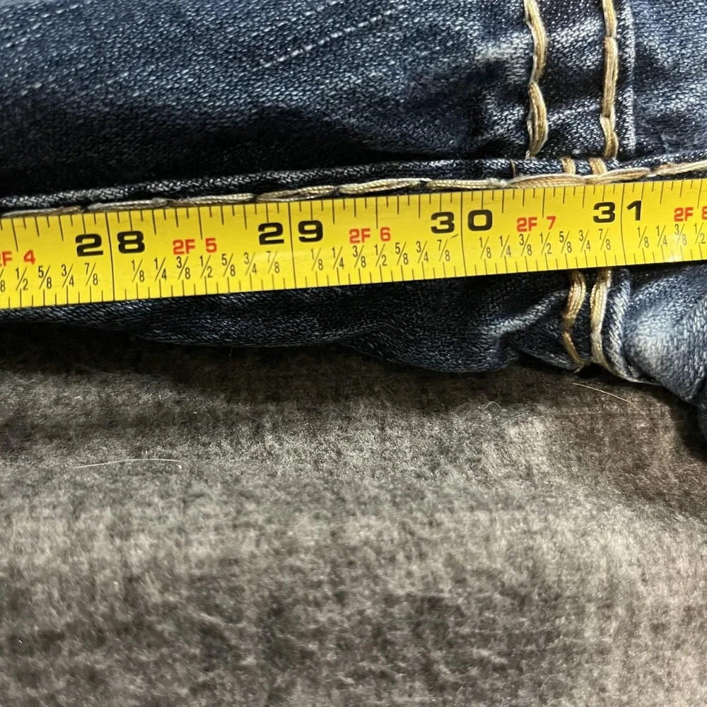 True Religion Jeans Mens 33x30 Blue Relaxed Straight Distressed Made In USA